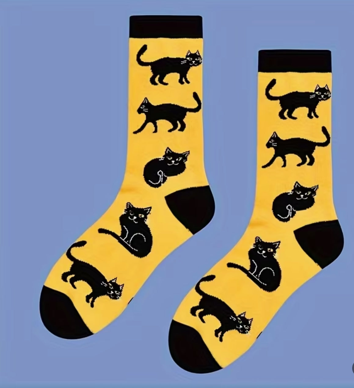 Yellow black cat socks