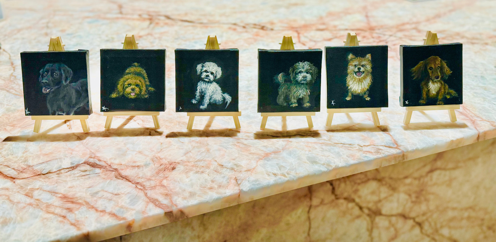 Mini Dog Paintings on Easels