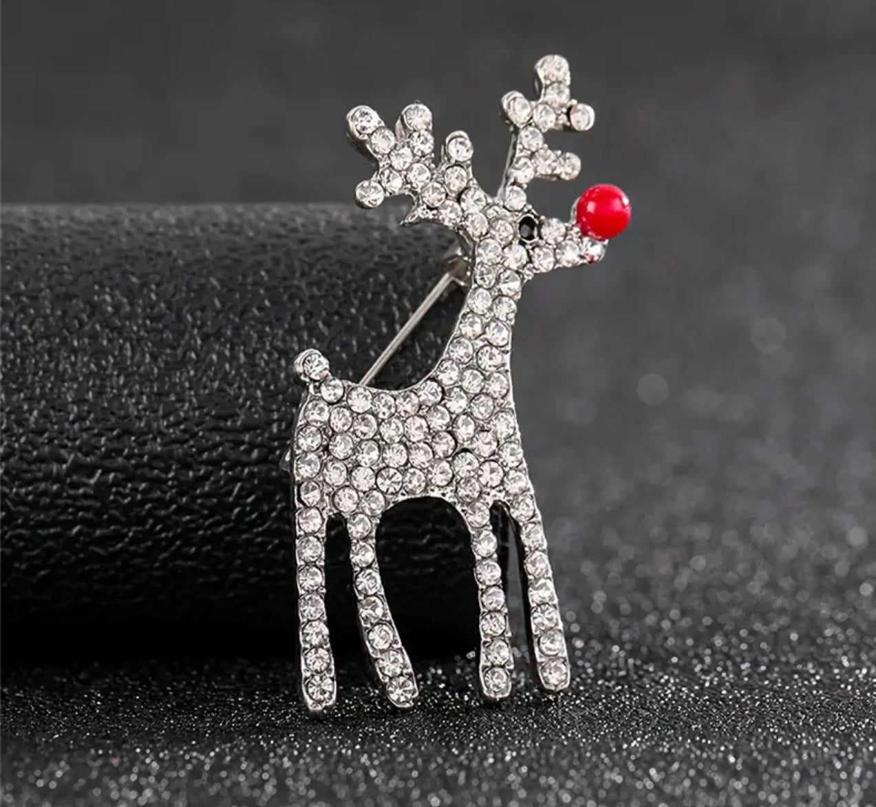 Silver Rhinestone Rudolph brooch