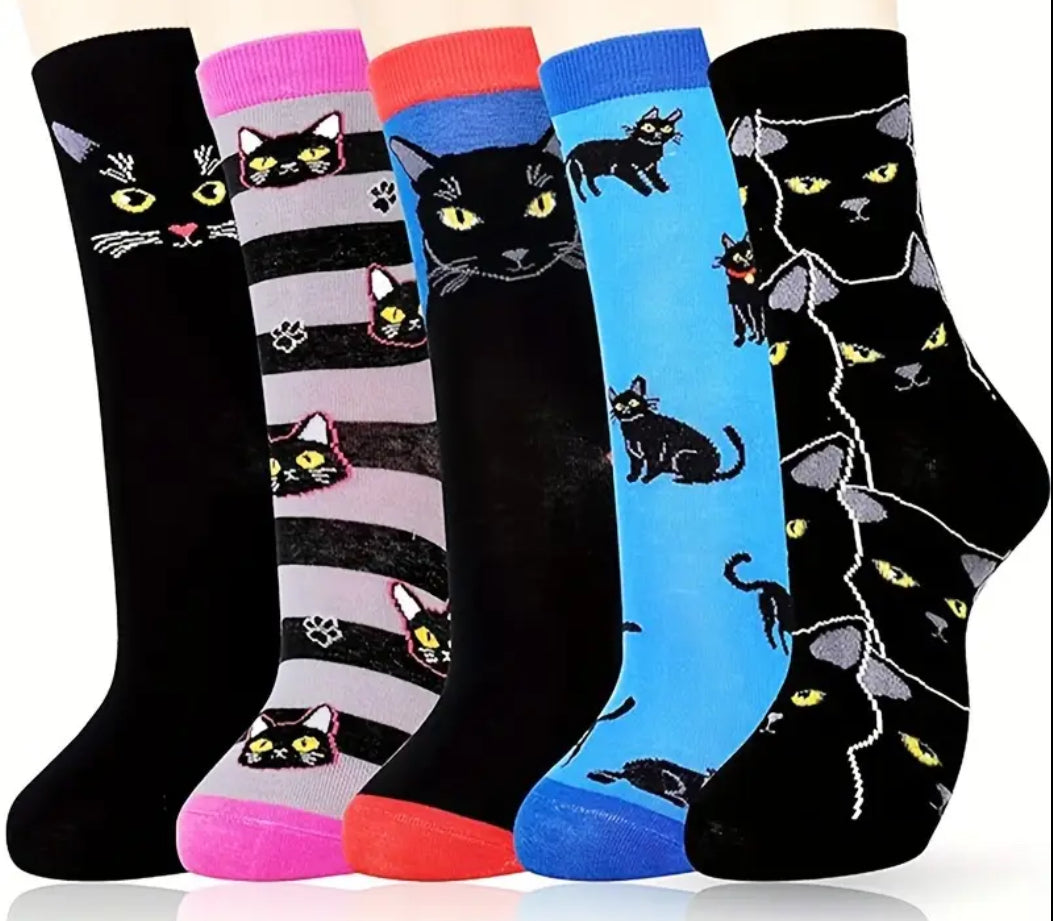 Cotton blend black cat socks ( one pair)