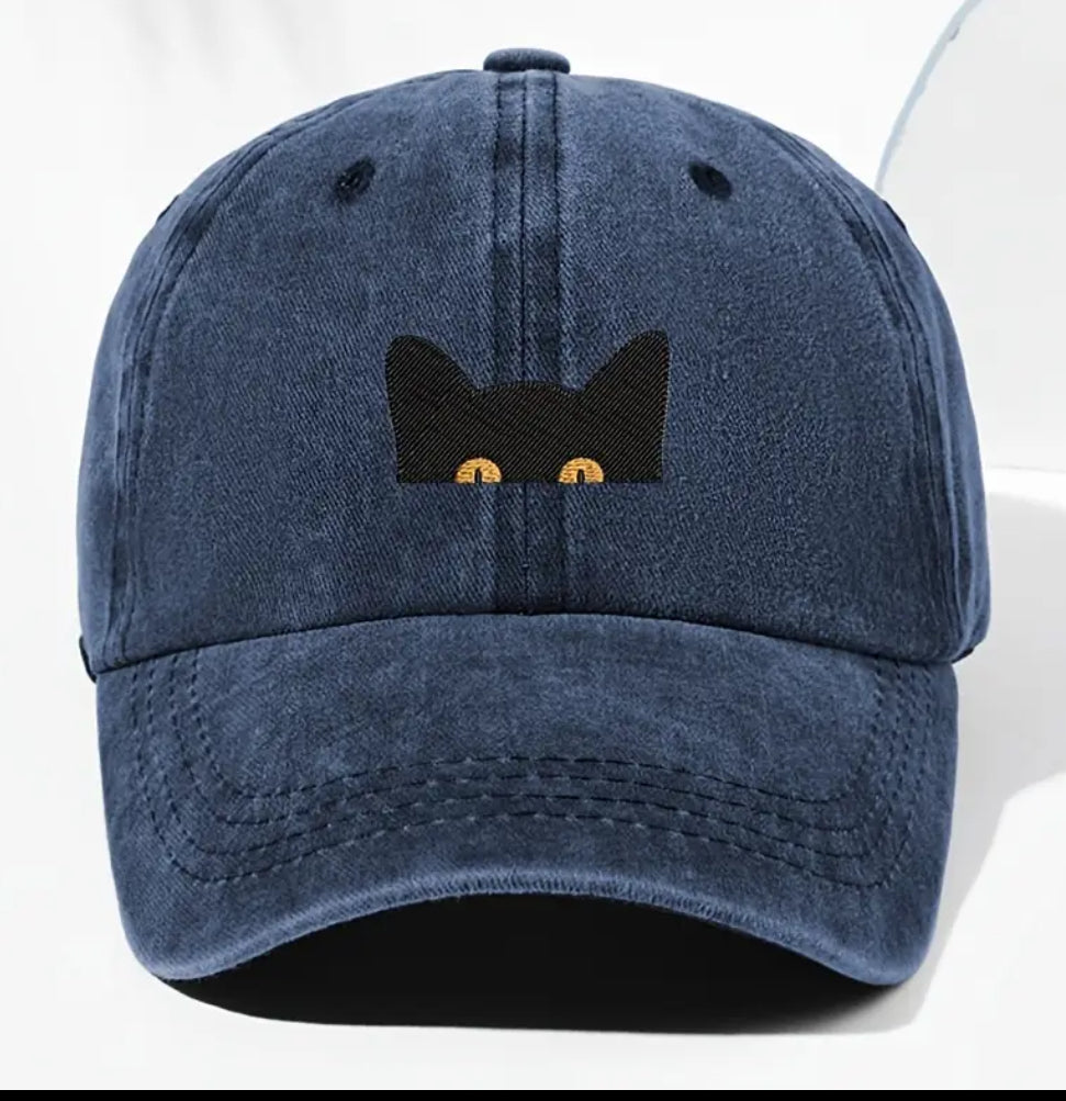 Peeking Black Cat Cap (Blue)