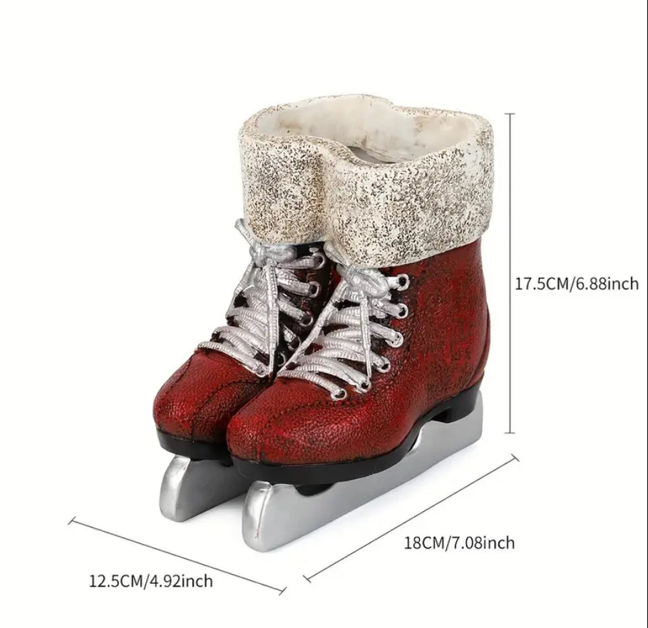 Red Ice Skating Boots Planter