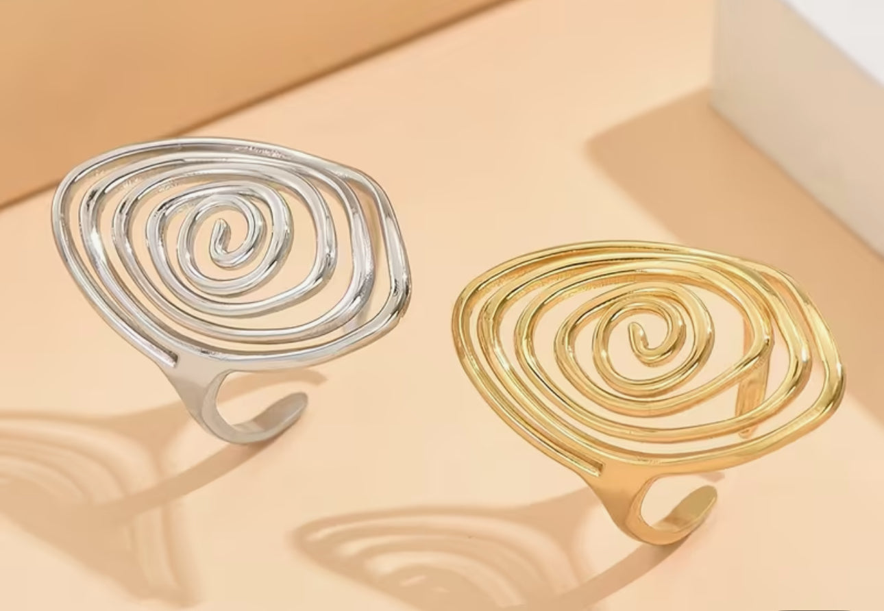 Bague spirale en acier inoxydable (argent ou or)
