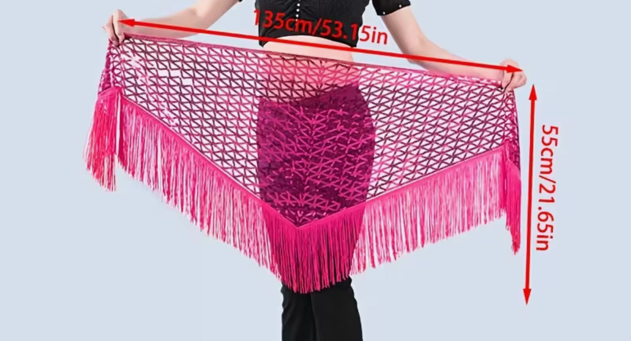 Pink Sequin Tassel Dancing Scarf