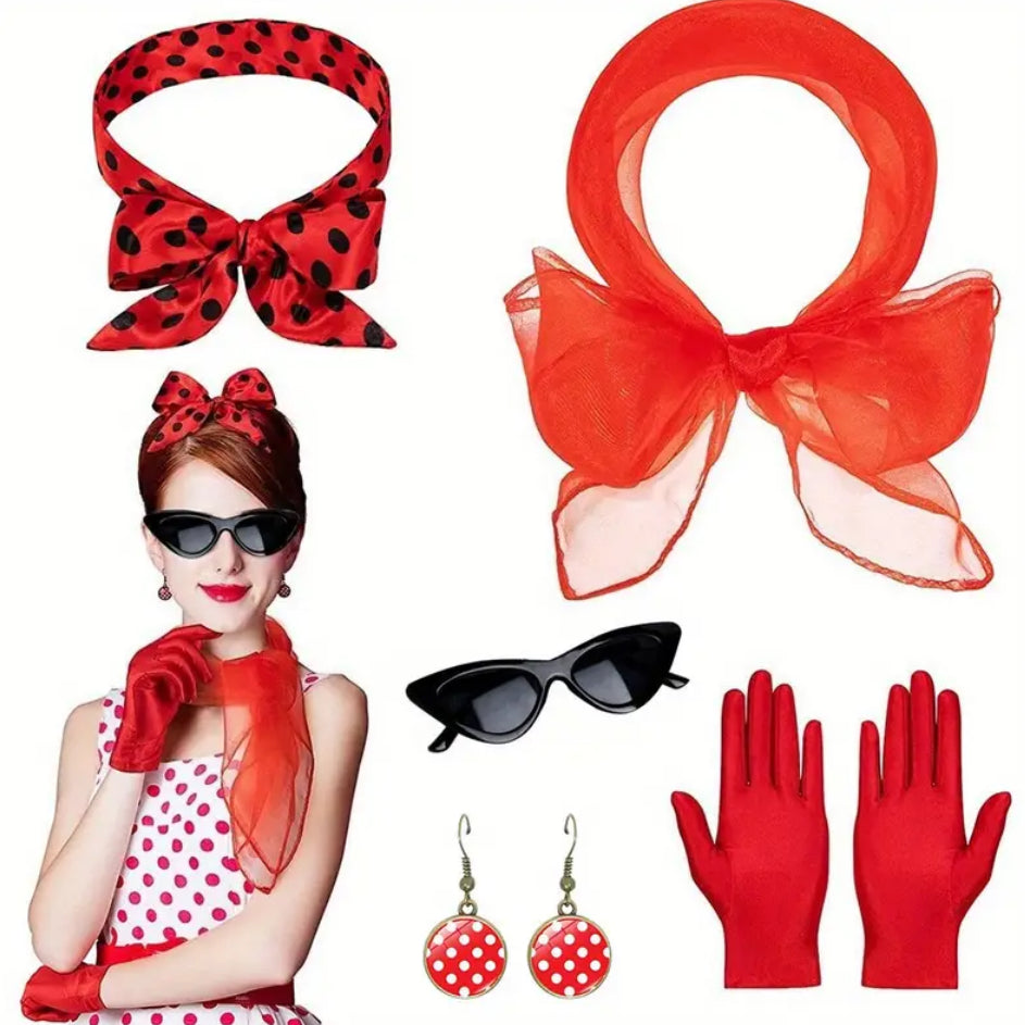 1950s Accessories Set 6-piece (Red)