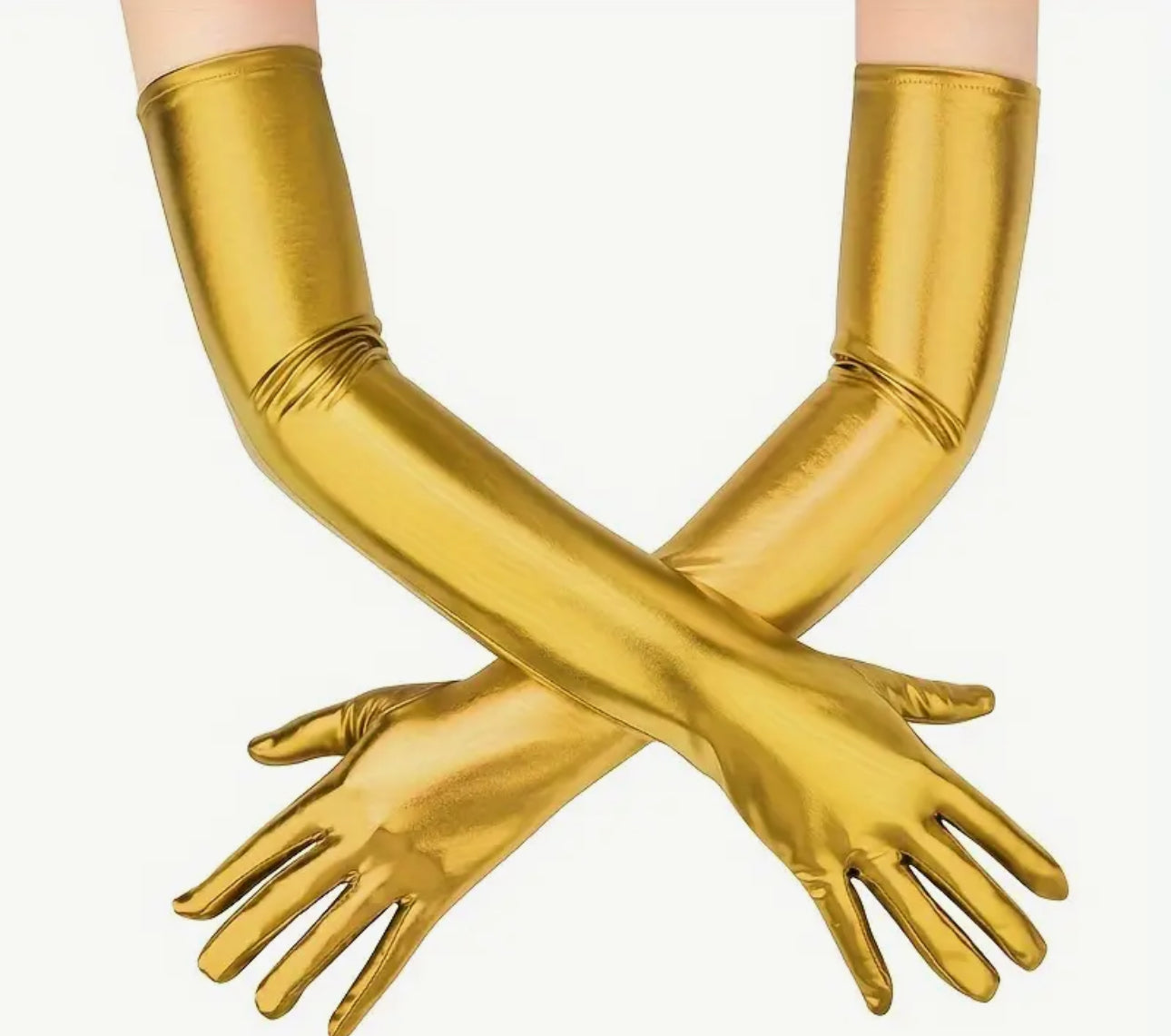 Gold PU leather long gloves
