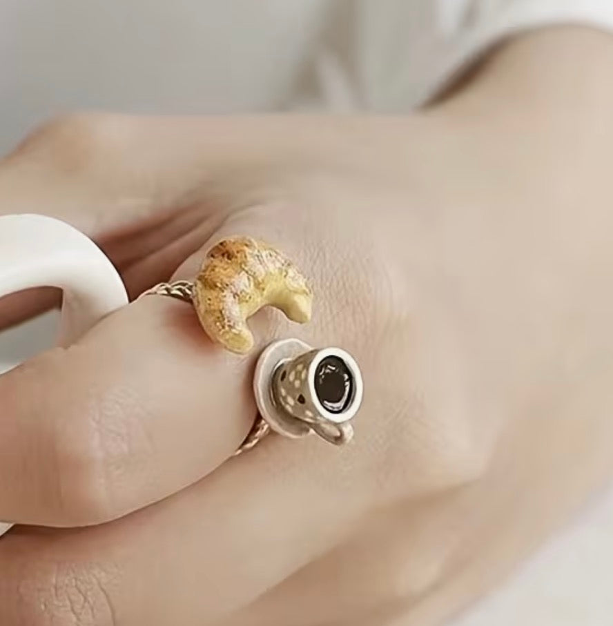 Enamel Croissant and Coffee Ring