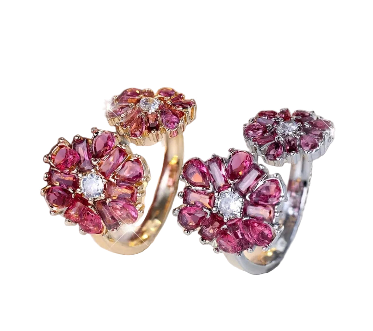 Adjustable Red Zirconia Flower Ring