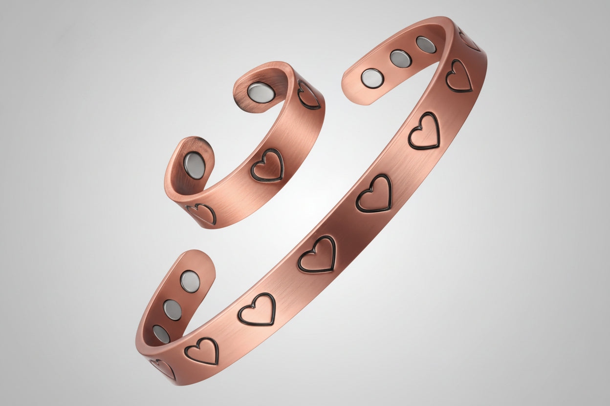 Copper Magnetic Bracelet & Ring Set ( Hearts Design )