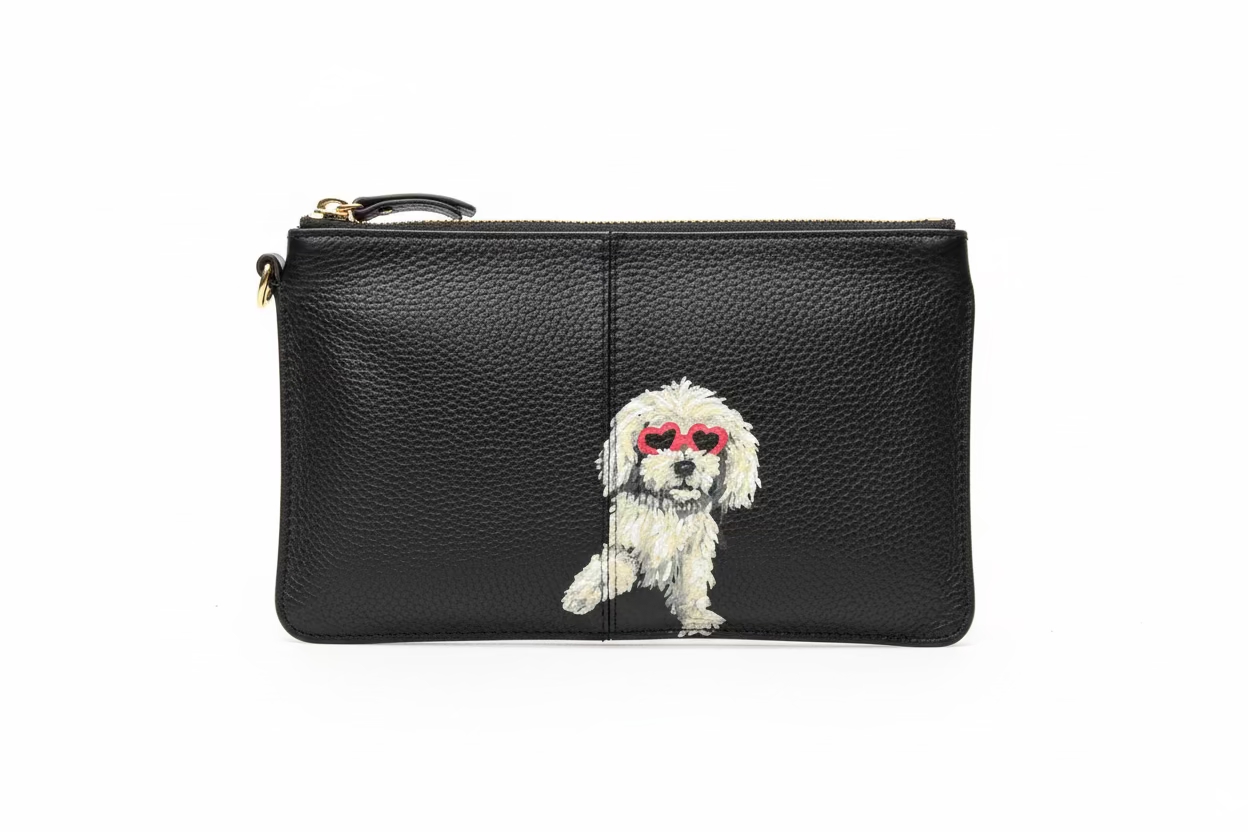 Hand Painted Leather clutch bag (Black)