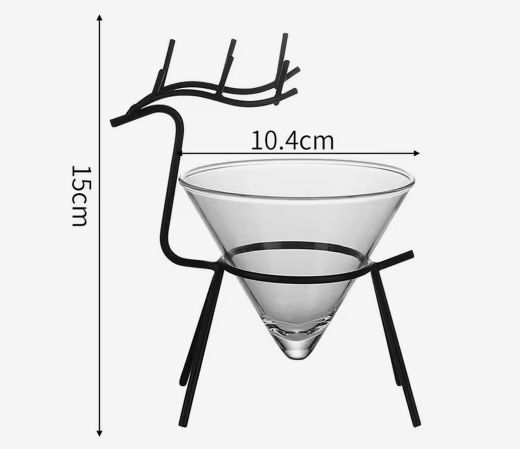 Verre renne avec support en métal (doré ou noir)