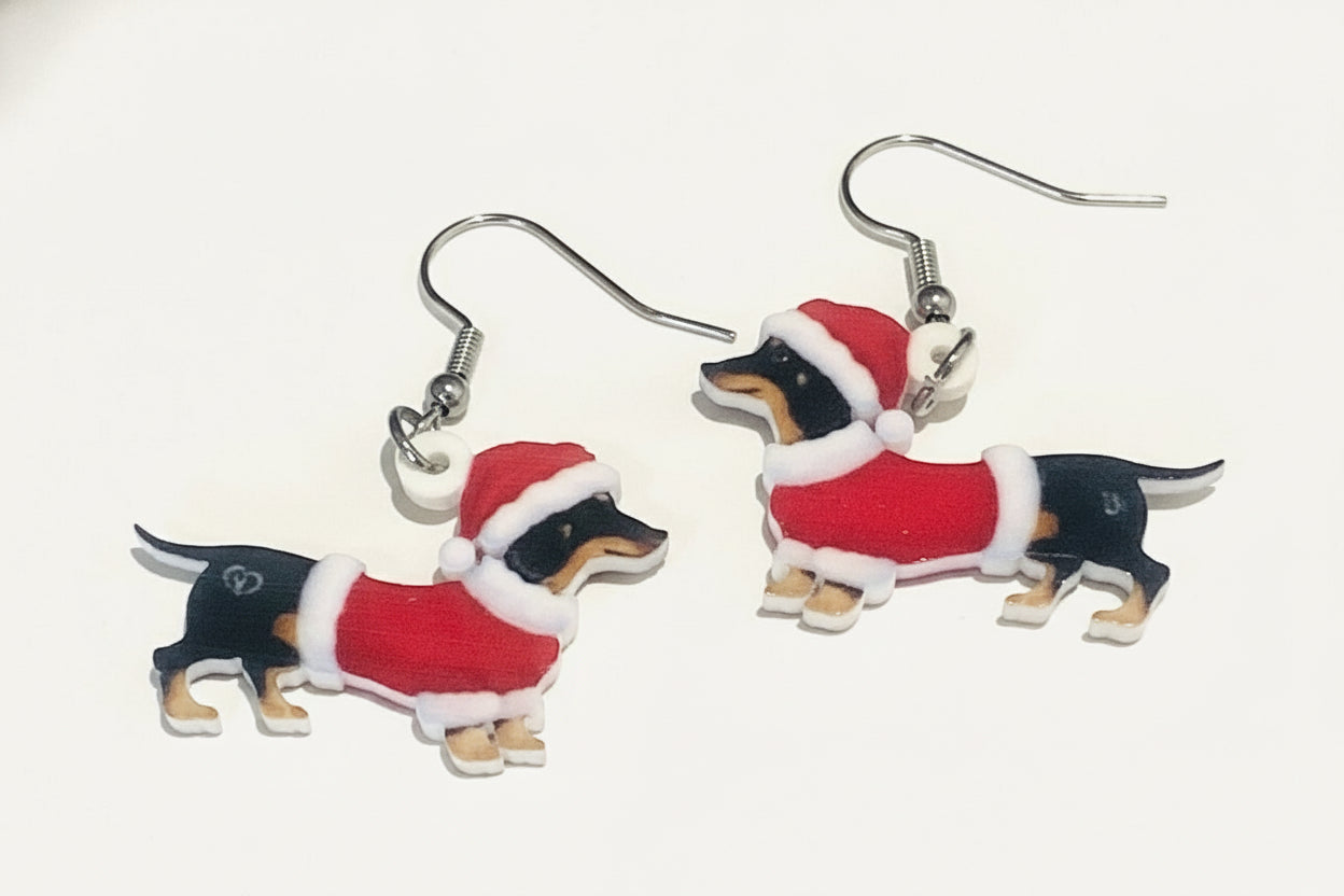 Christmas Earrings - Dog in Christmas outfit