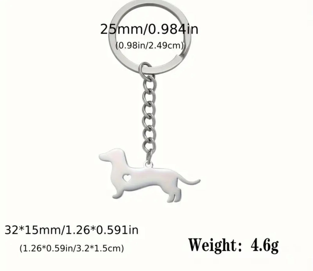 Porte-clés teckel en acier inoxydable