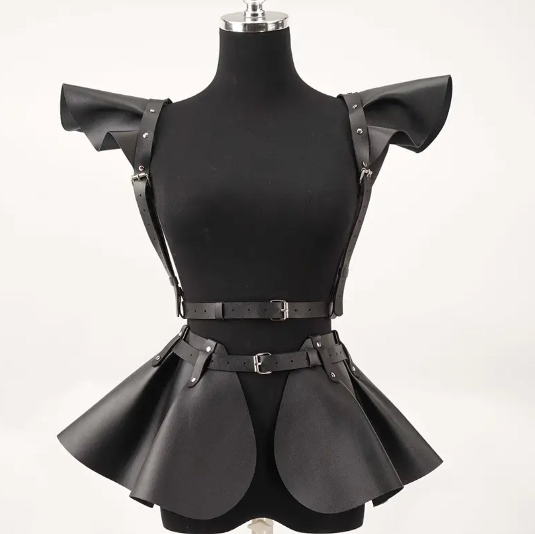 Black PU Leather Buckle Apron