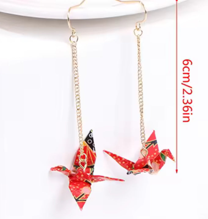 Boucles d'oreilles grue en origami