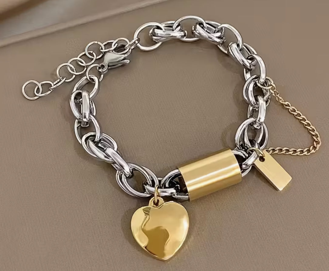 Stainless Steel Lock and Key Bracelet
