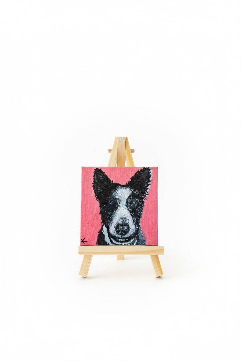 Grinning Collie Mini Canvas on Easel Painting - By KAZZ