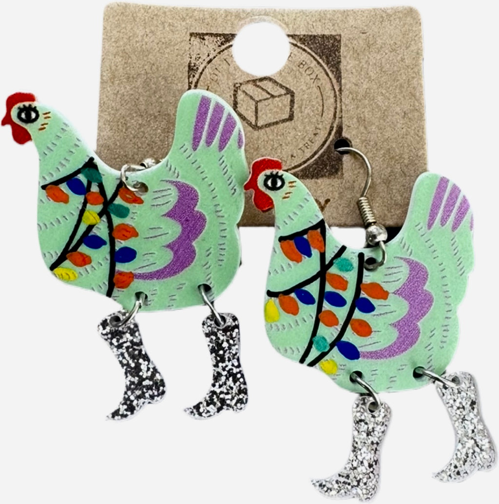 Christmas Chicken with boots sterling silver earrings