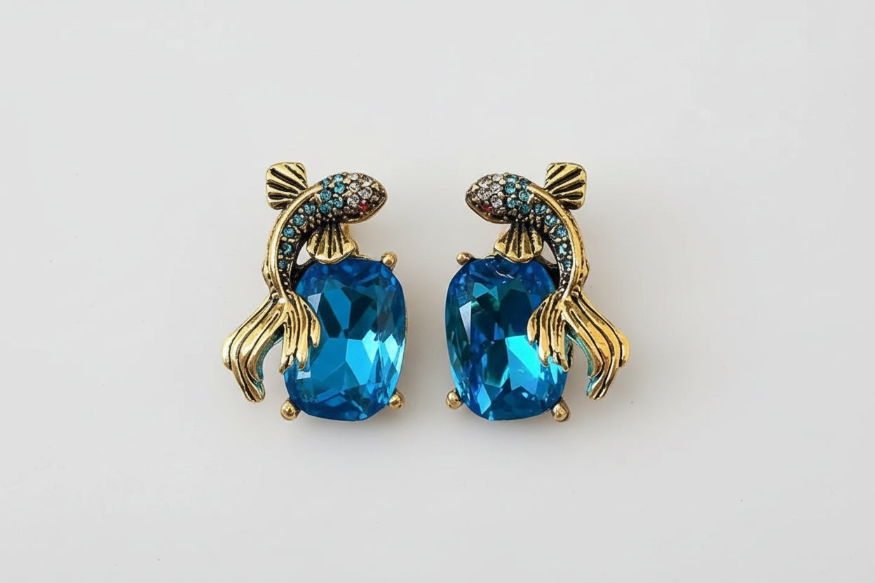 Zirconia Fish Stud Earrings
