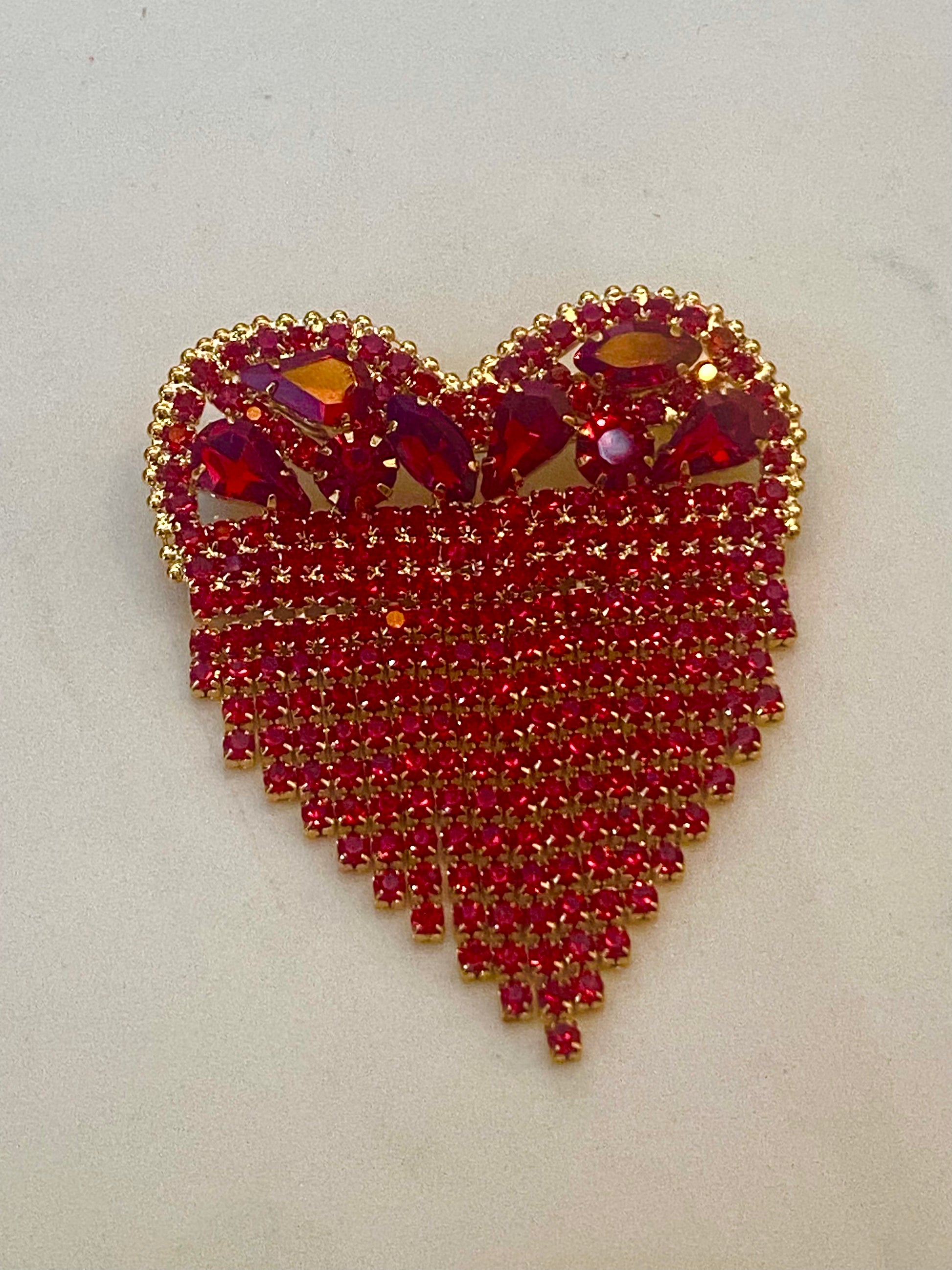 Red Bejewelled Gemstone Heart Brooch