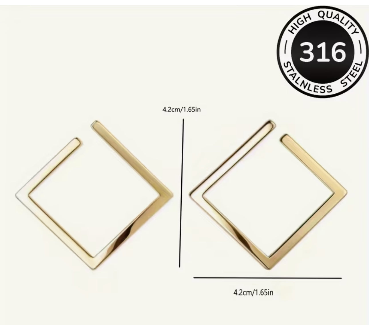 Boucles d'oreilles carrées en acier inoxydable doré