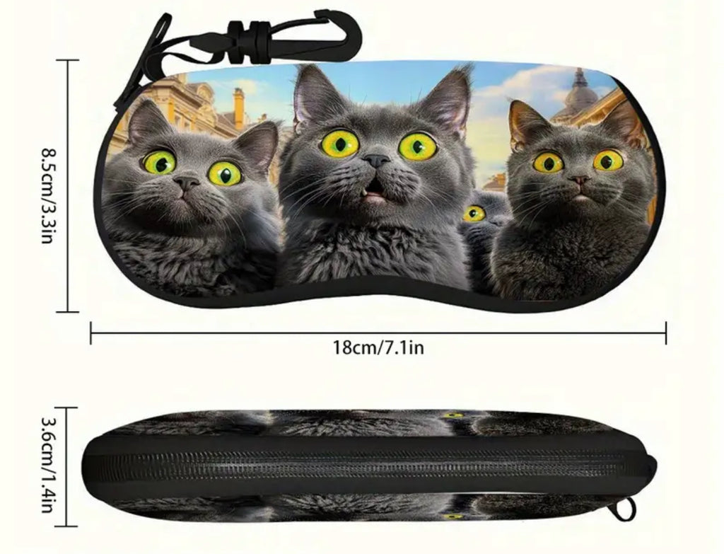 Grey Cats Fabric Glasses Case