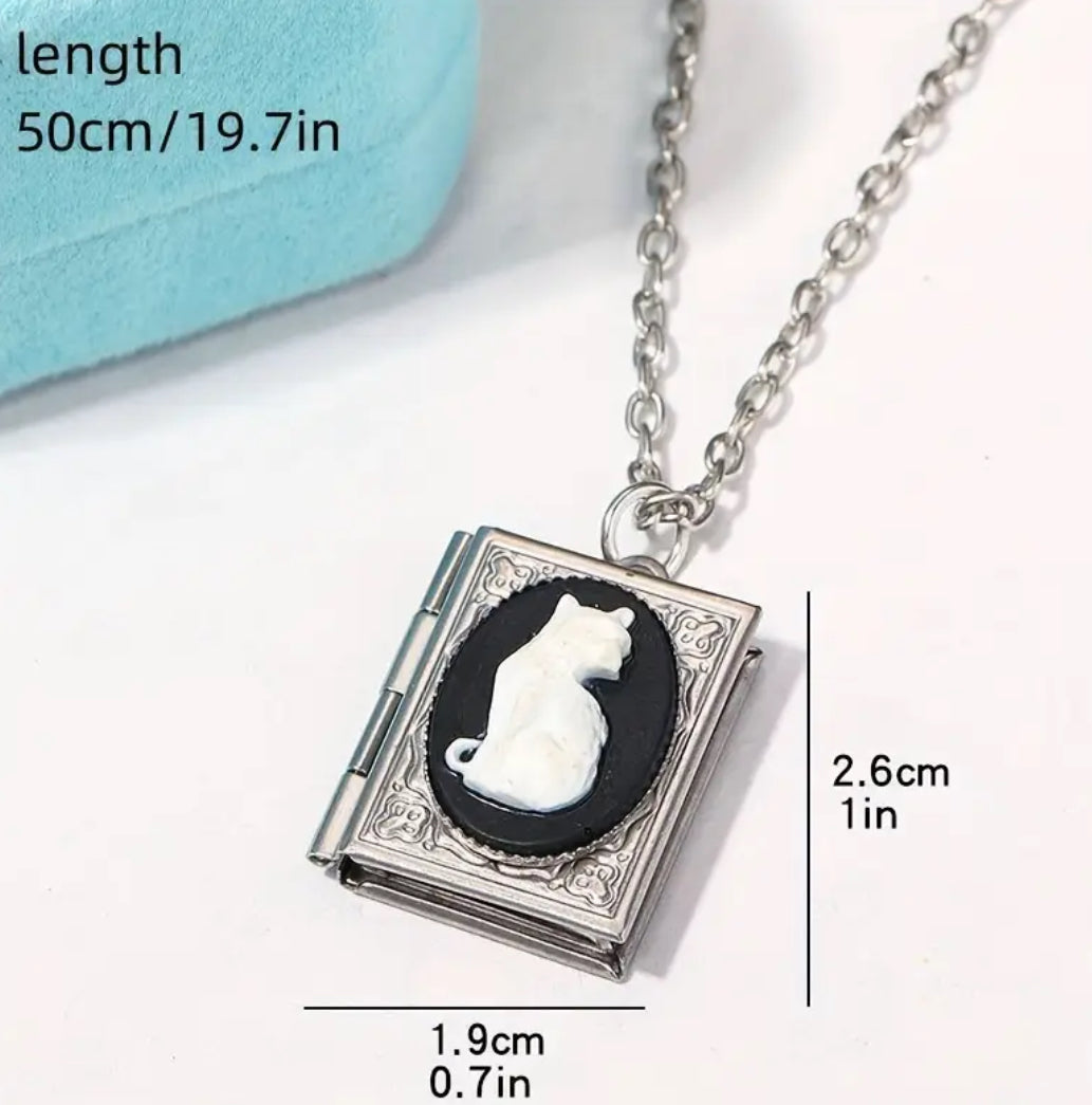 Cat Book Locket (Gold Plated)