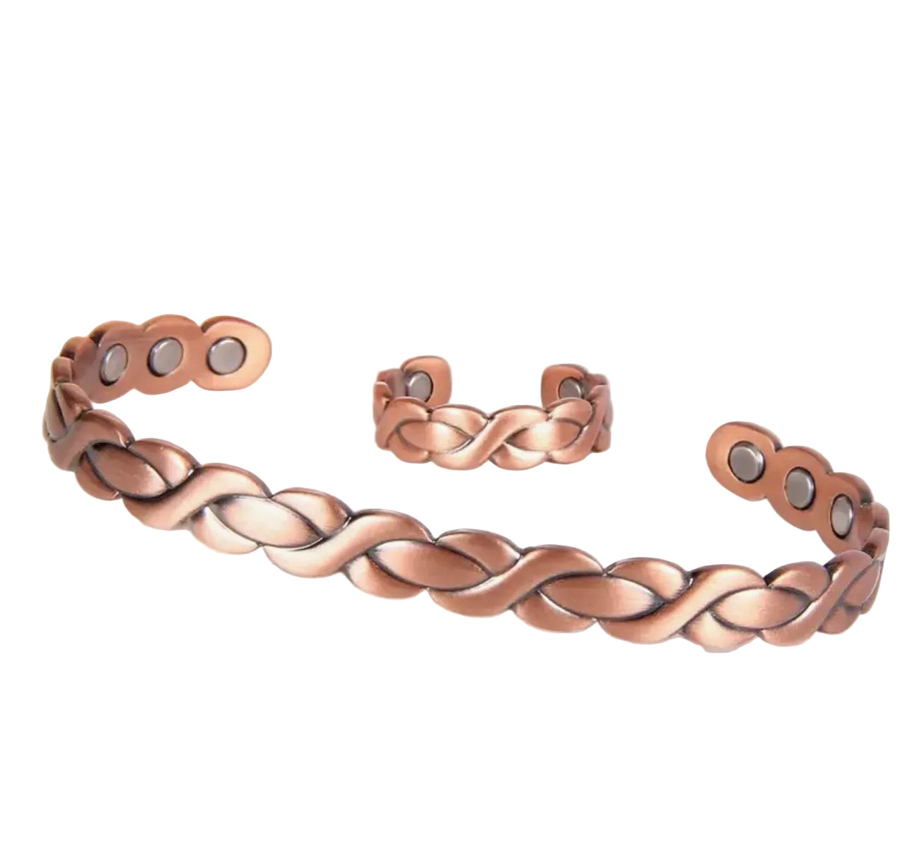 Copper Magnetic Bracelet & Ring Set (Twisted Braid)