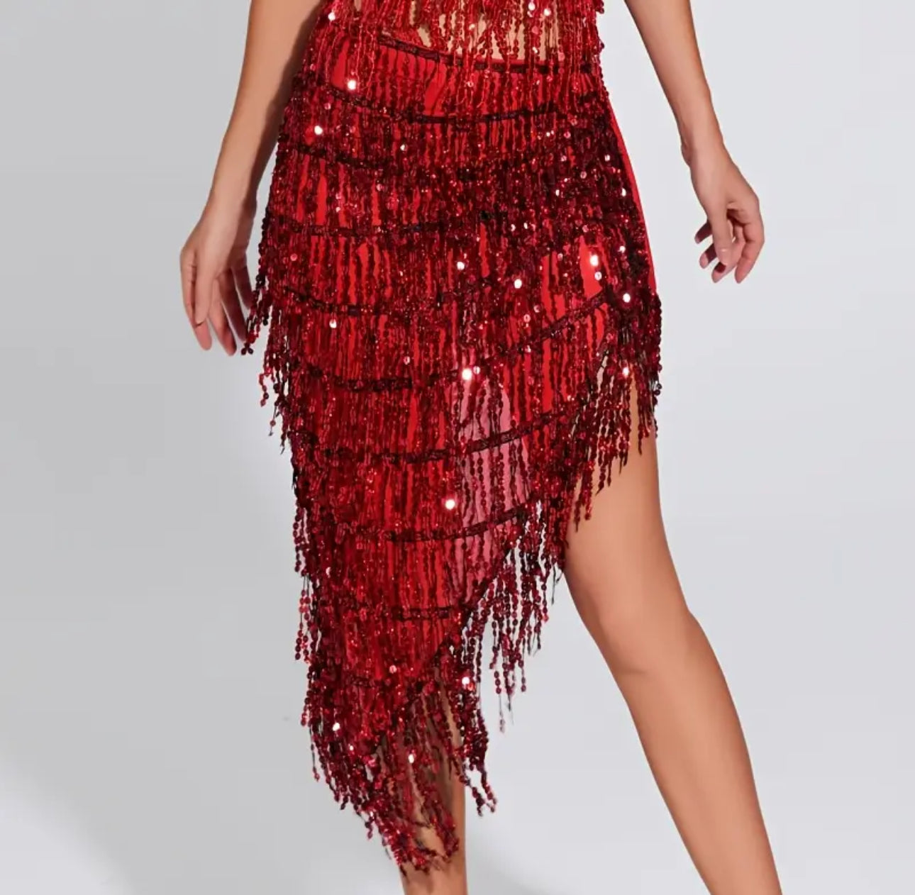 Red Sequin Fringe Hip Scarf