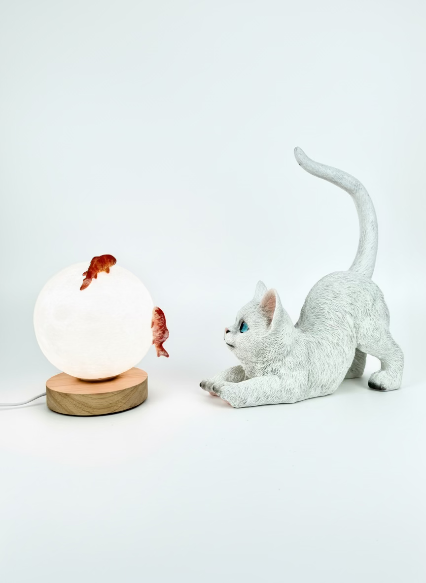Cat and goldfish lamp (2 piece set)