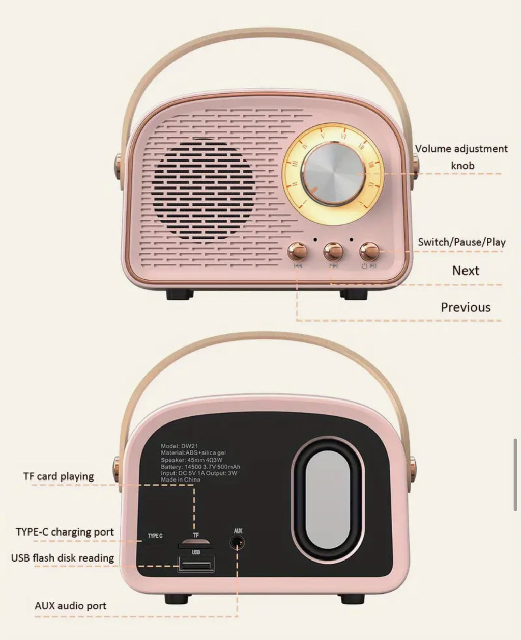 Mini enceintes portables sans fil rétro vertes