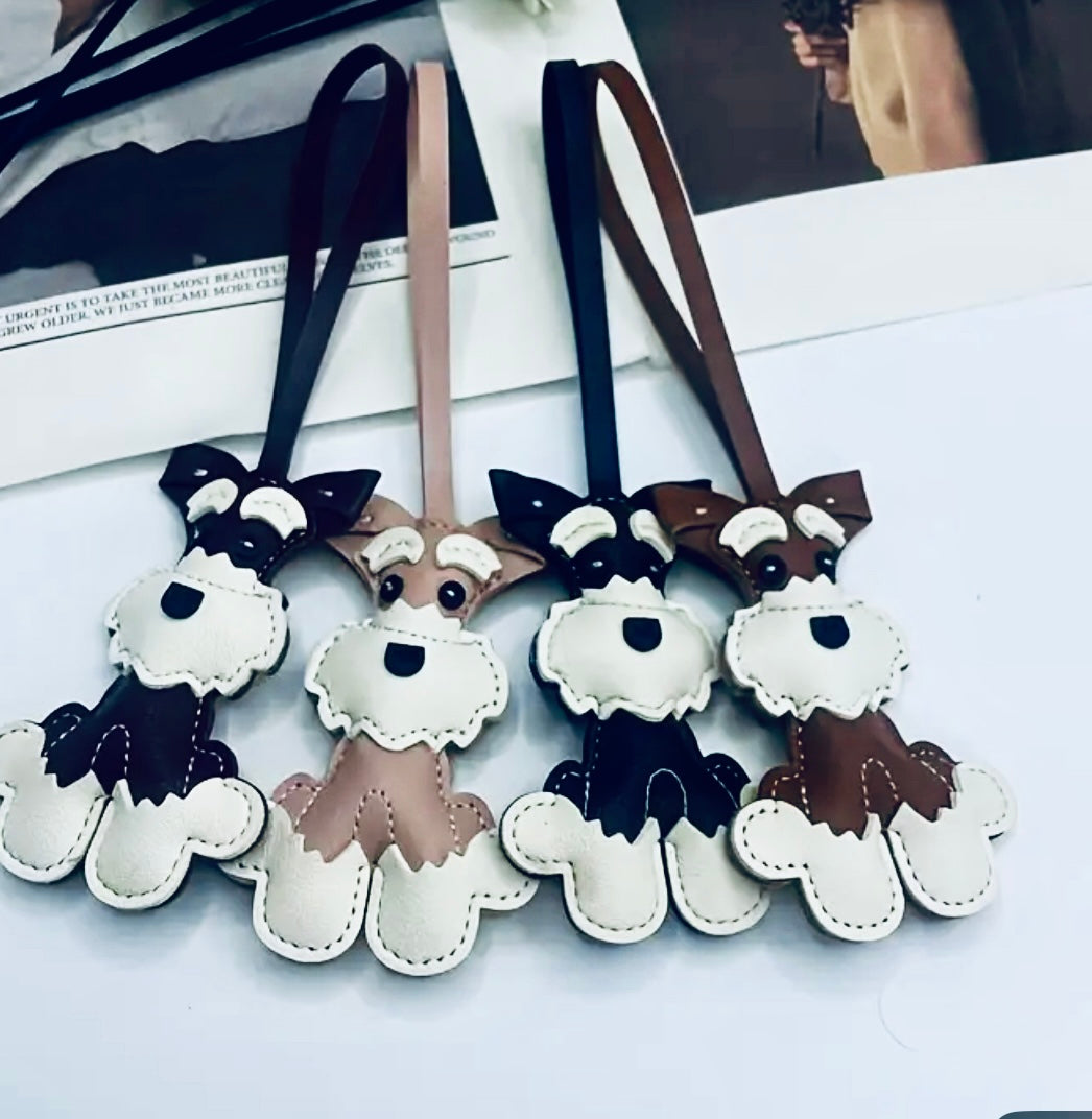 Schnauzer faux leather keychain