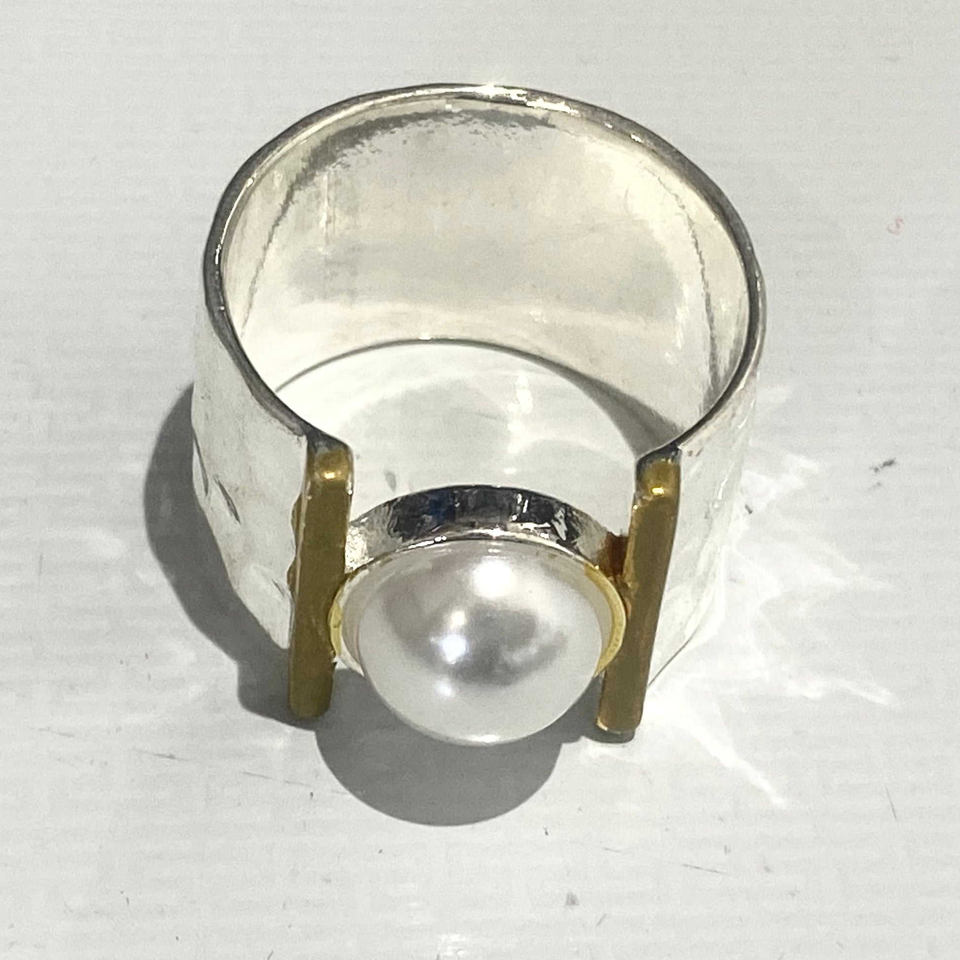 Silver Pearl Ring with Gold accents