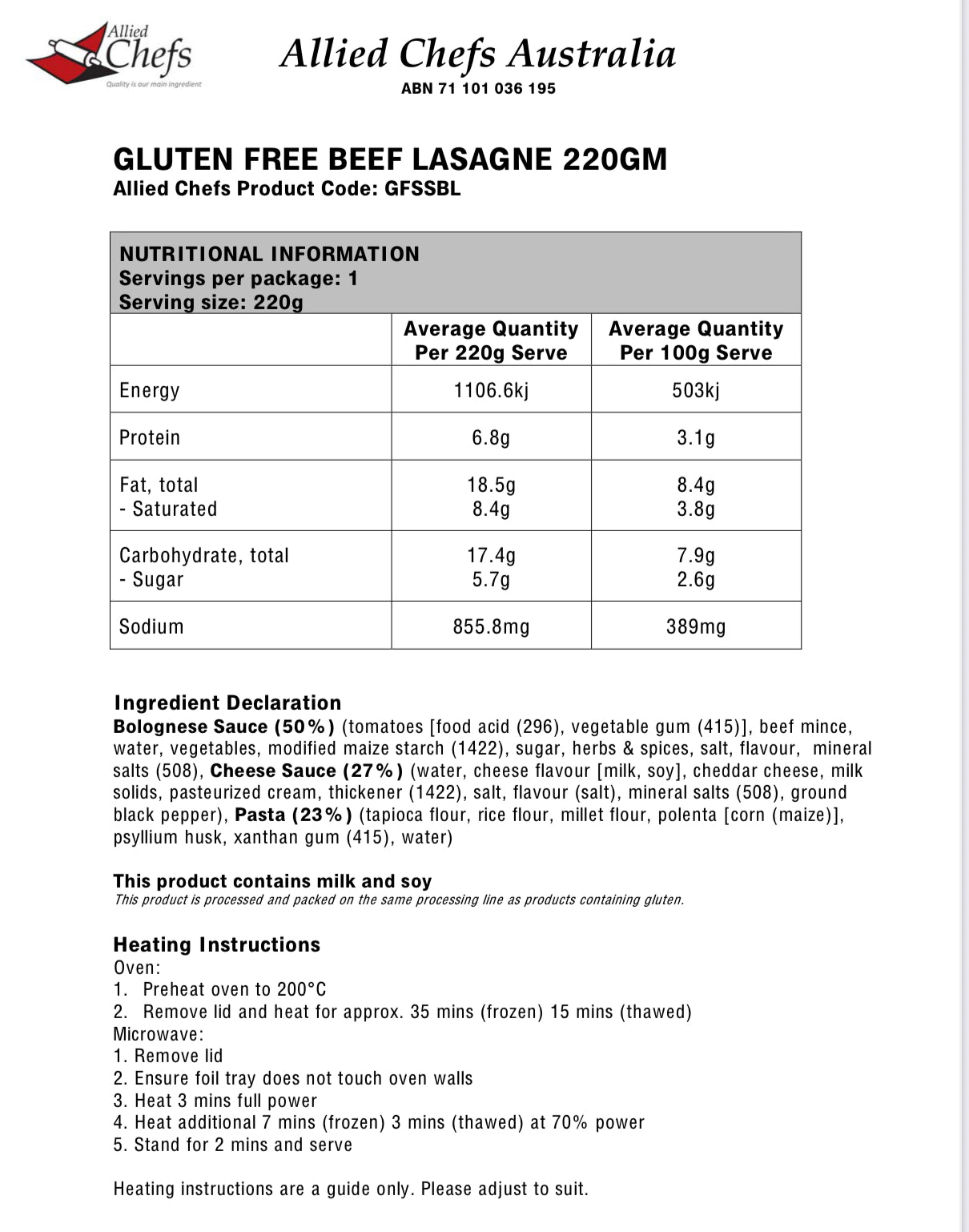 Beef Lasagna (GF)