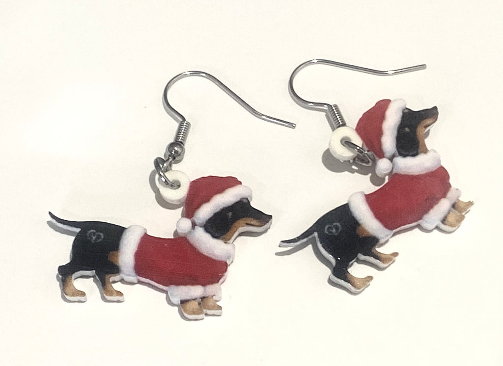 Christmas Earrings - Dog in Christmas outfit
