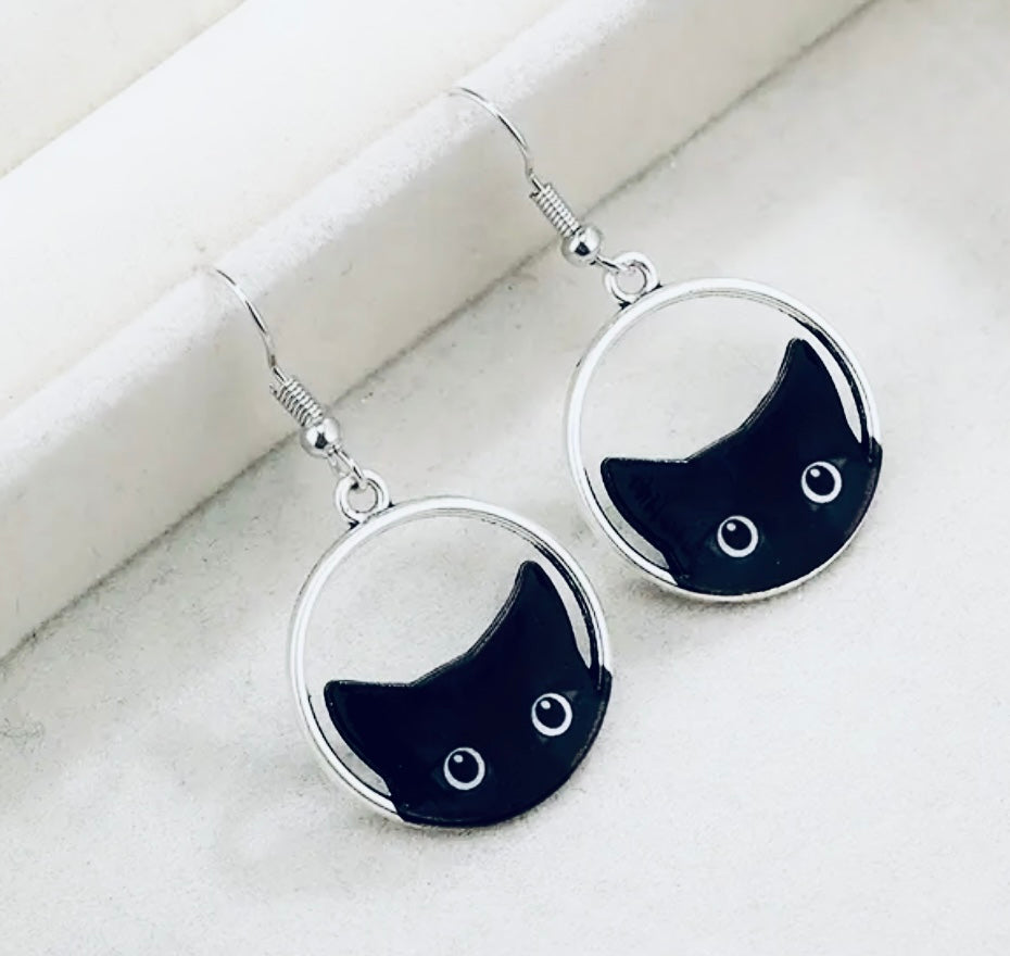 Peeking Black Cat earrings