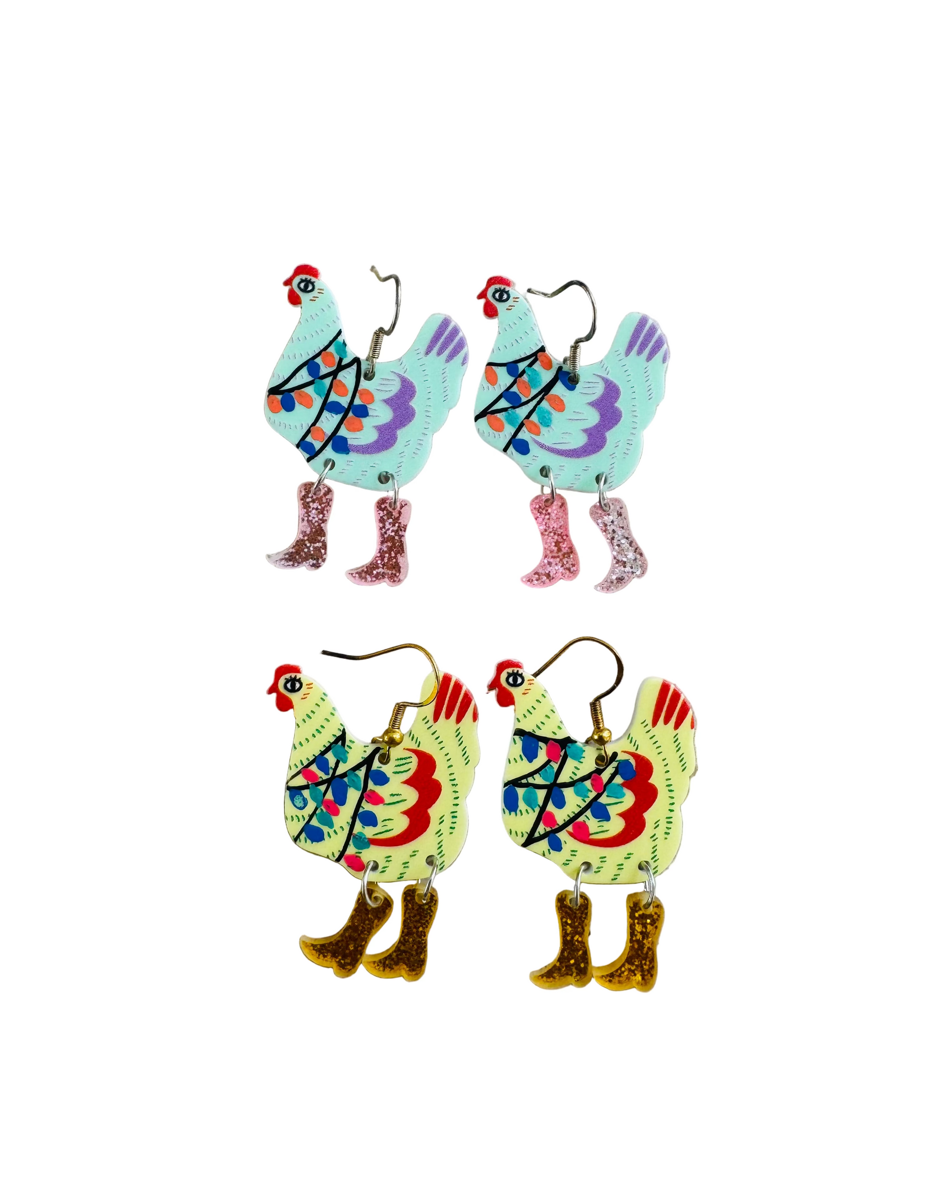 Christmas Chicken with boots sterling silver earrings