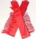 Red tassel satin gloves