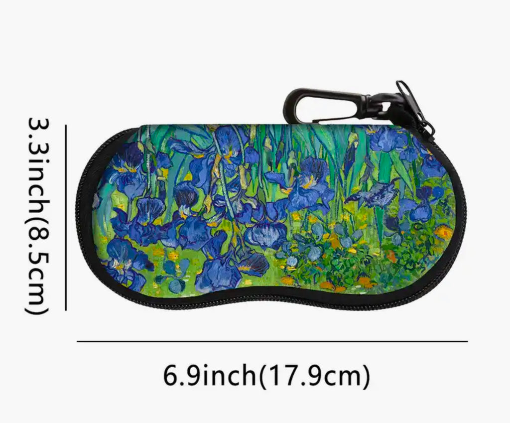 Étui à lunettes souple avec clip Motif fleurs d'iris