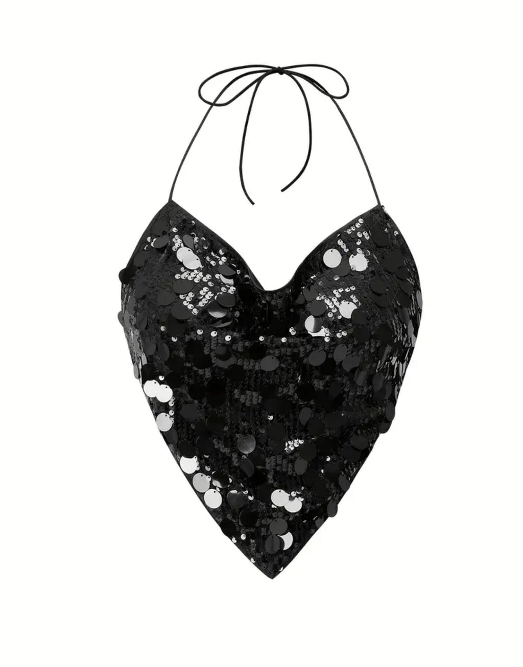 Black Sequin Halter Top