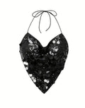 Black Sequin Halter Top