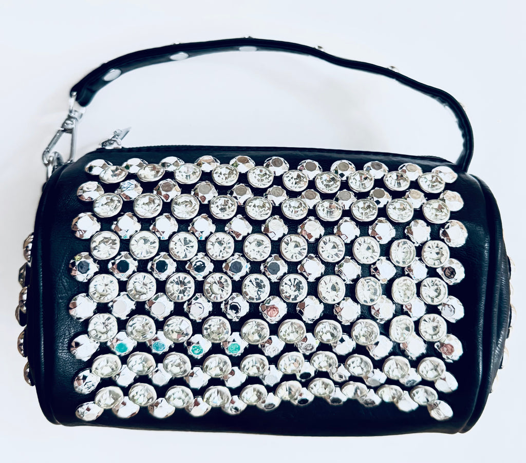 Diamante silver Studded Black Handbag