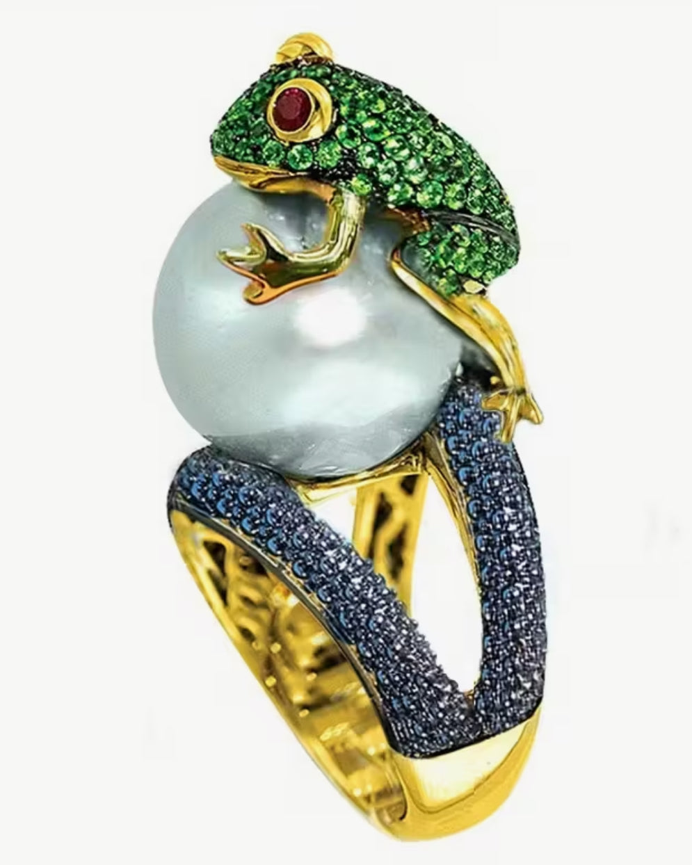 Rhinestone Green Frog ring