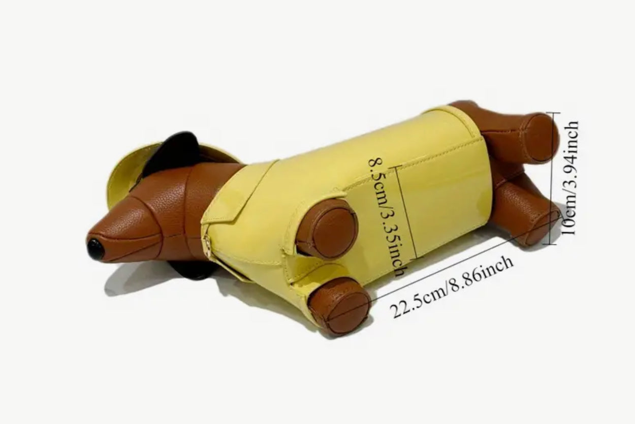 Dachshund Dog in Raincoat Handbag ( with vegan leather strap)
