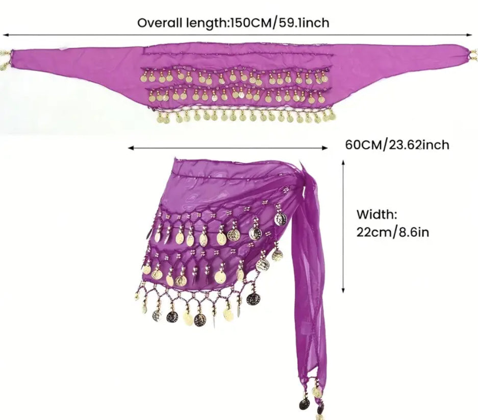 Gold Coin Purple Wrap Skirt Scarf