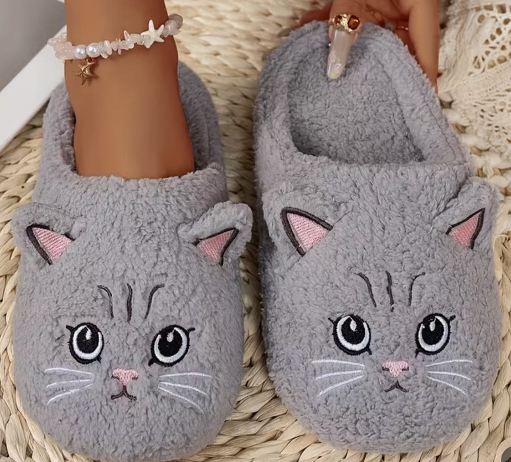 Chaussons chat gris