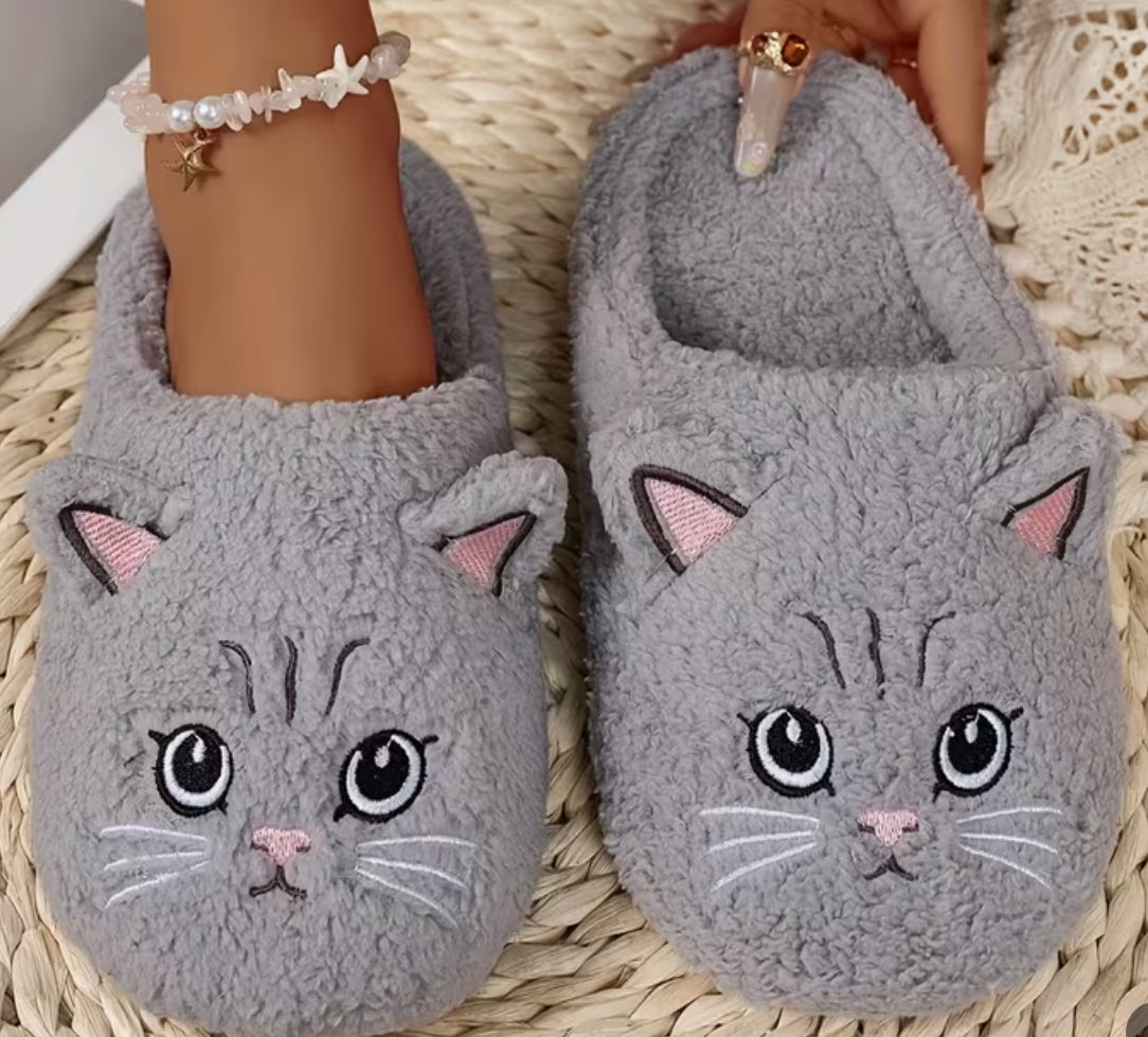Chaussons chat gris
