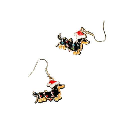 Dachshund Christmas Earrings