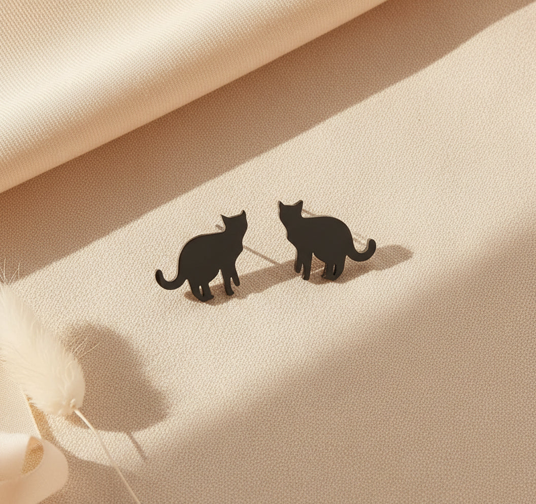 Stainless Steel Black Cat earrings