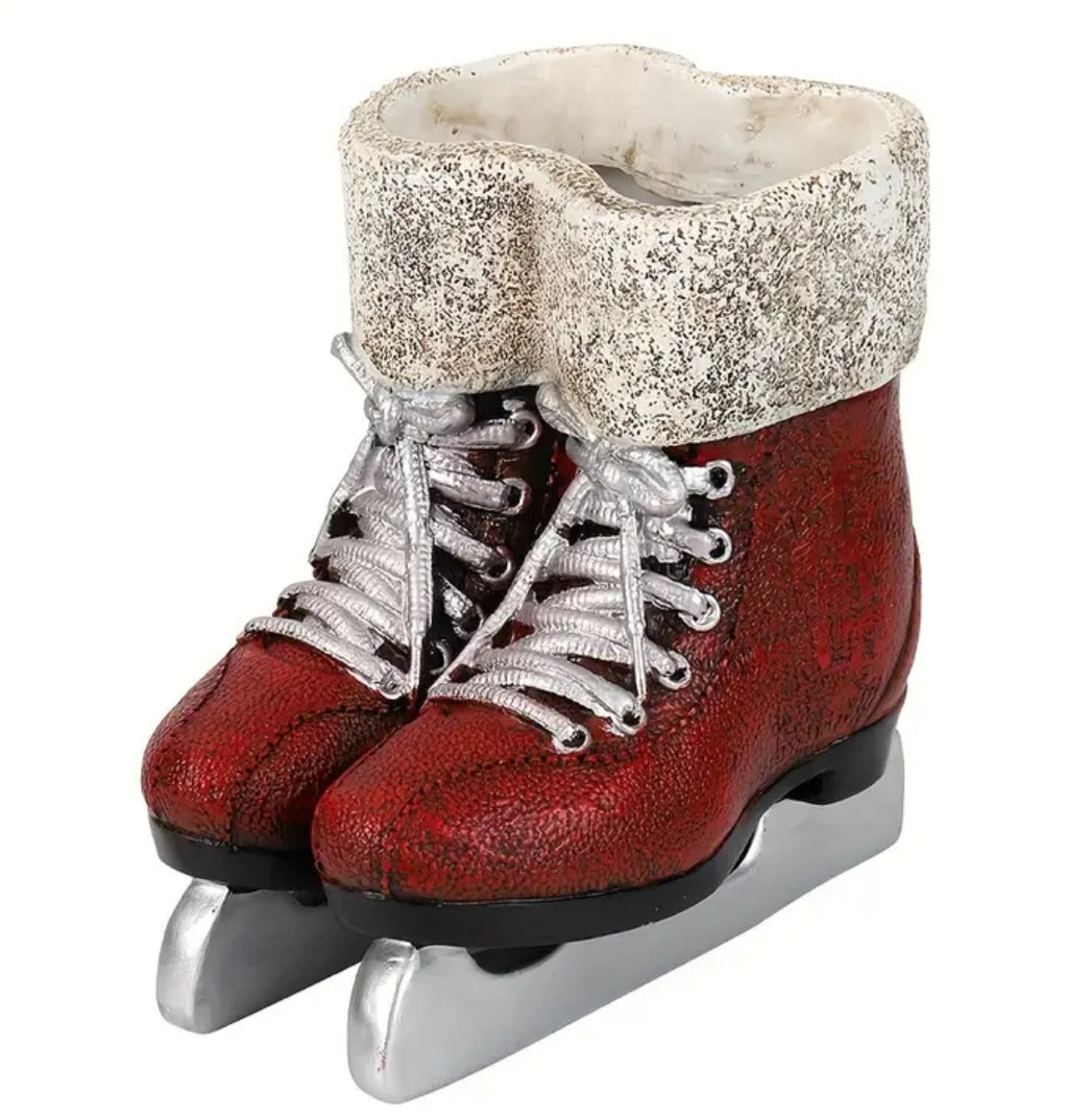 Red Ice Skating Boots Planter